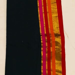 Mithra -  black 120 Thread Count Mul Cotton Saree with Traditional Gold Kasavu Border