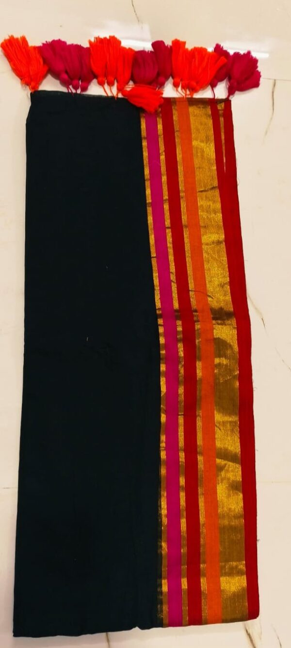 Mithra -  black 120 Thread Count Mul Cotton Saree with Traditional Gold Kasavu Border