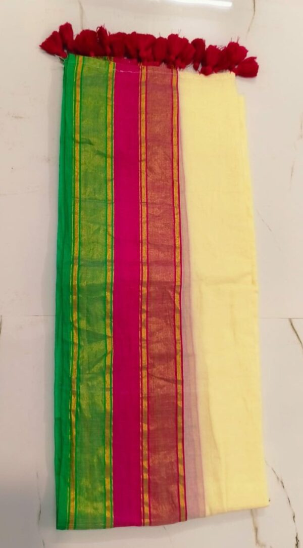 Shari - 120 Thread Count Mul Cotton Saree with Traditional Gold Kasavu Border