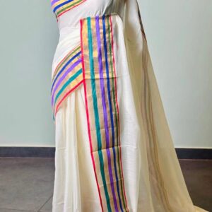 Shira - 120 Thread Count Mul Cotton Saree with Traditional Gold Kasavu Border