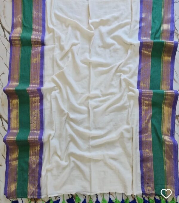 Shikha - 120 Thread Count Mul Cotton Saree with Traditional Gold Kasavu Border