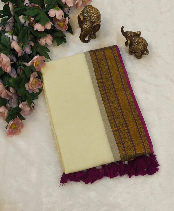 karna - 120 Thread Count Mul Cotton Saree with Traditional Gold Kasavu Border