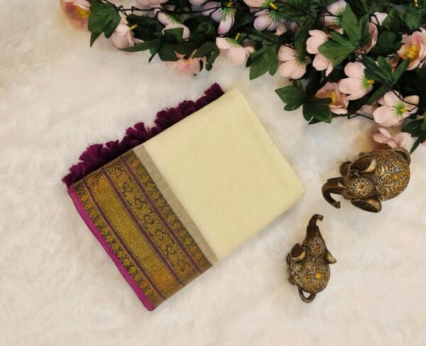 karna - 120 Thread Count Mul Cotton Saree with Traditional Gold Kasavu Border