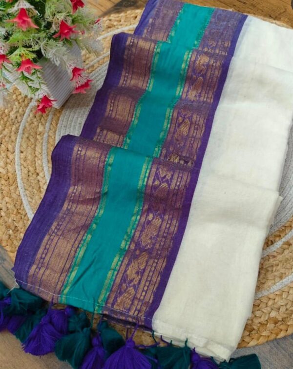 Shikha - 120 Thread Count Mul Cotton Saree with Traditional Gold Kasavu Border