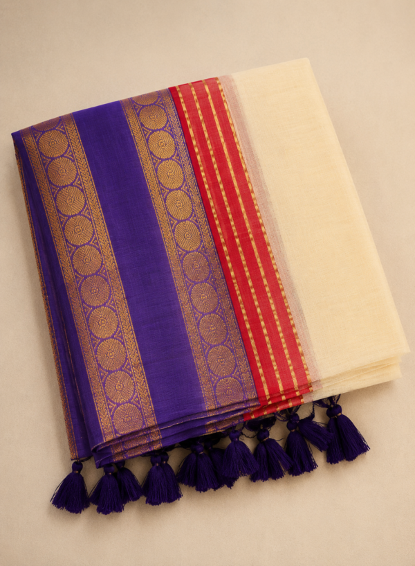lasam - 120 Thread Count Mul Cotton Saree with Traditional Gold Kasavu Border