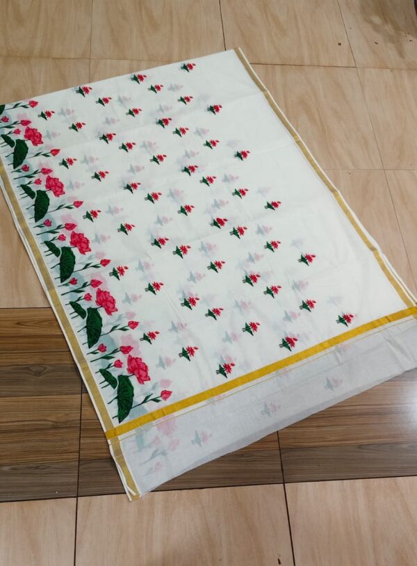 sarni -lotus print kerala cotton saree
