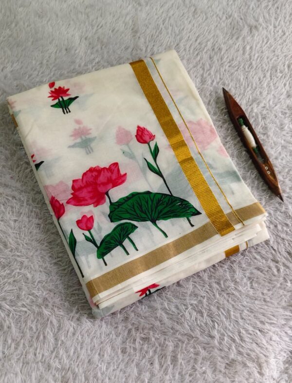 sarni -lotus print kerala cotton saree