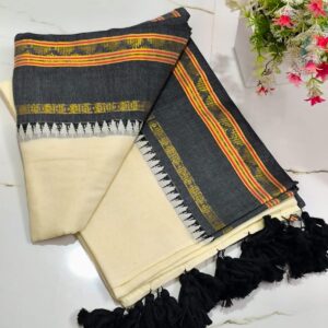 tharani - 120 Thread Count Mul Cotton Saree with Traditional Gold Kasavu Border