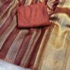 2026/06/1001262257-scaled.jpg Nila - Maroonish brown organza saree with khadi stripes