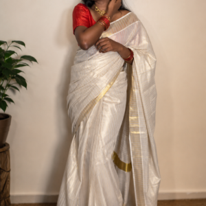Dharu - Ready to wear Tissue lines kerala saree