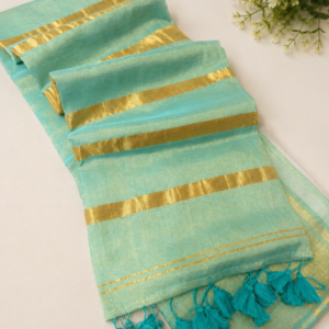 Aqua blue Swarna Mul cotton tissue saree