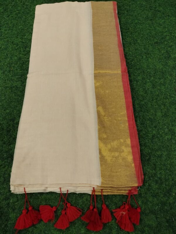 2026/07/1001328225.jpg Rudra002 - 120 Thread Count Mul Cotton Saree with Traditional Gold Kasavu Border