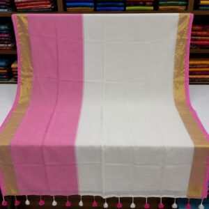 Rudra003- 120 Thread Count Mul Cotton Saree with Traditional Gold Kasavu Border
