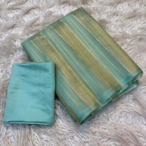 Nisha  - pastel  aqua organza saree with khadi stripes