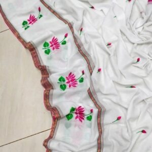 Thriva - Mul cotton lotus embroidery saree