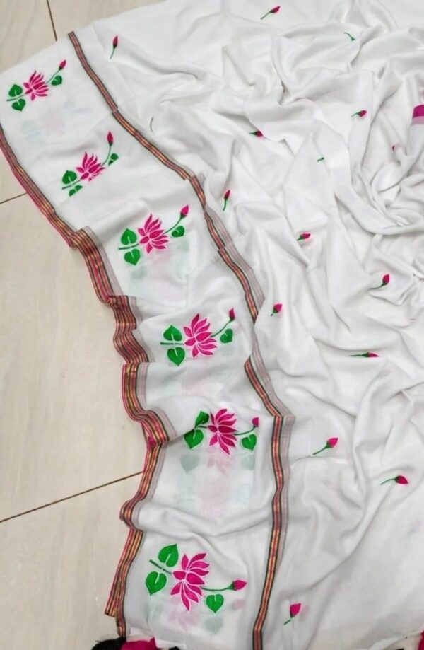 Thriva - Mul cotton lotus embroidery saree