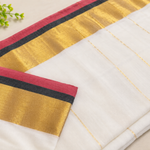 Rudra005- 120 Thread Count Mul Cotton Saree with Traditional Gold Kasavu Border