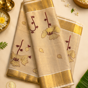 Elegant saree with brass and florals