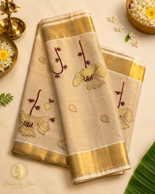 Elegant saree with brass and florals