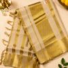Kasavu Saree with Grand Golden Striped Pallu and Elegant Tassel Finish