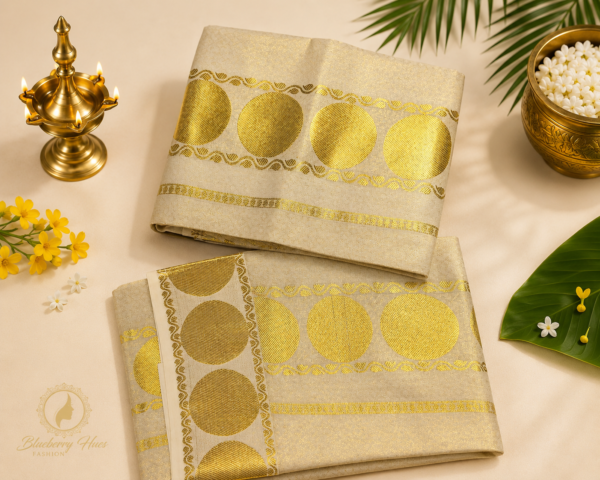 Kasavu-Set-Mundu-with-Grand-Golden-Circle-Design-1.png ATHAM – 04: Traditional Kerala Kasavu Set Mundu with Grand Golden Circle Design | Onam Collection