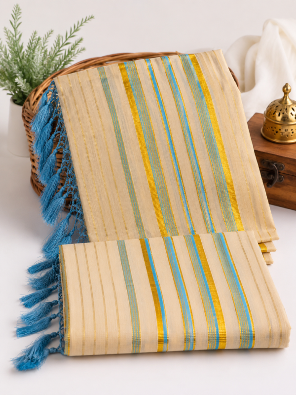 ATHAM - 01: Traditional Kerala Kasavu Set Mundu with Grand Golden Woven Design | Premium Onam Collection