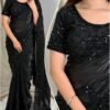 Shubh - black fendi silk hand work saree