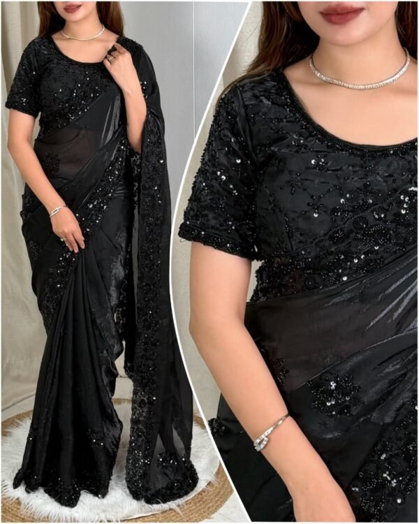 Shubh - black fendi silk hand work saree