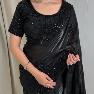 Shubh - black fendi silk hand work saree