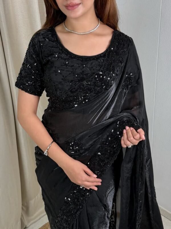 Shubh - black fendi silk hand work saree