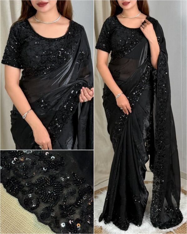 Shubh - black fendi silk hand work saree