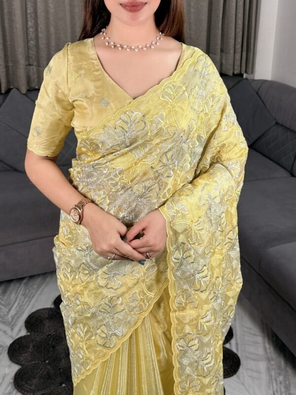 Swasti 002- yellow Chandi silk Organza Saree with Embroidery