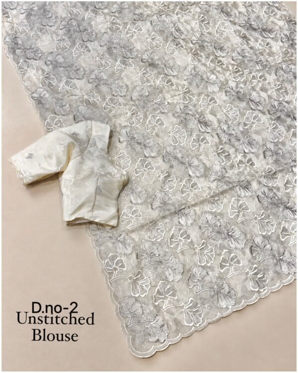 Swasti - white Chandi silk Organza Saree with Embroidery