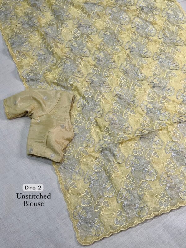 Swasti 002- yellow Chandi silk Organza Saree with Embroidery