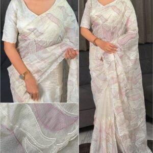 Sukha 001- chandi silk Organza Saree with Embroidery