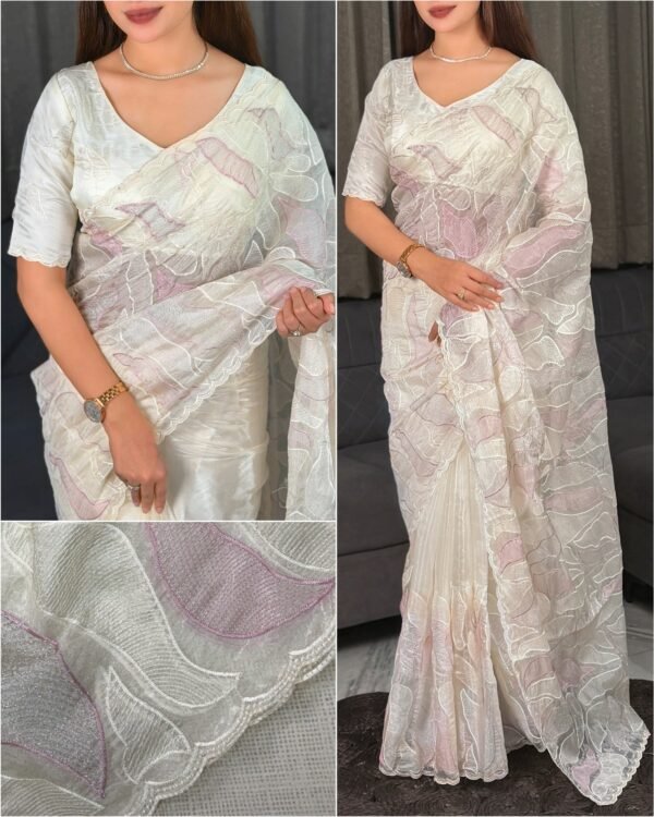 Sukha 001- chandi silk Organza Saree with Embroidery