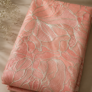 Srina-002- peach soft  Organza Saree with turkish style Embroidery