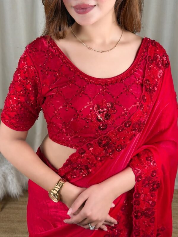 Shubh - red fendi silk hand work saree