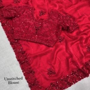 Shubh - red fendi silk hand work saree