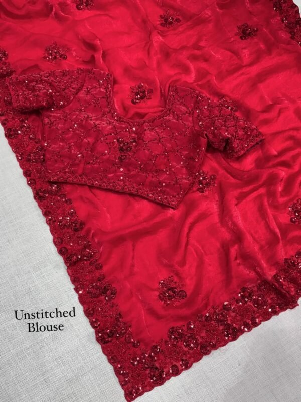 Shubh - red fendi silk hand work saree