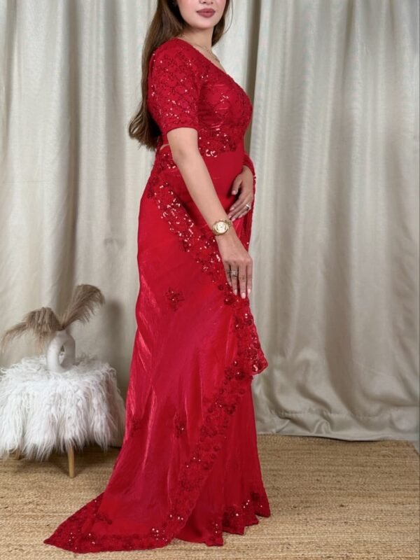 Shubh - red fendi silk hand work saree