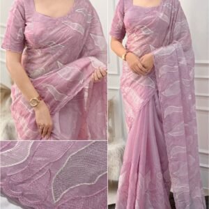 Sukha 003- chandi silk Organza Saree with Embroidery