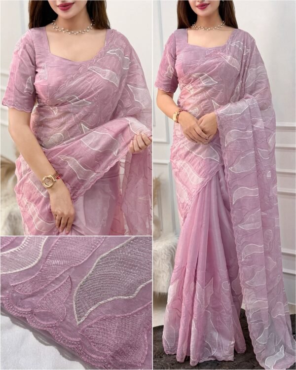 Sukha 003- chandi silk Organza Saree with Embroidery