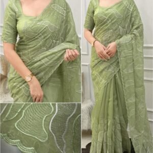 Sukha 002- chandi silk Organza Saree with Embroidery