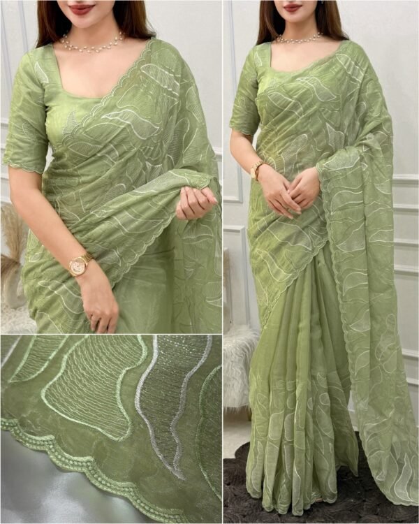 Sukha 002- chandi silk Organza Saree with Embroidery