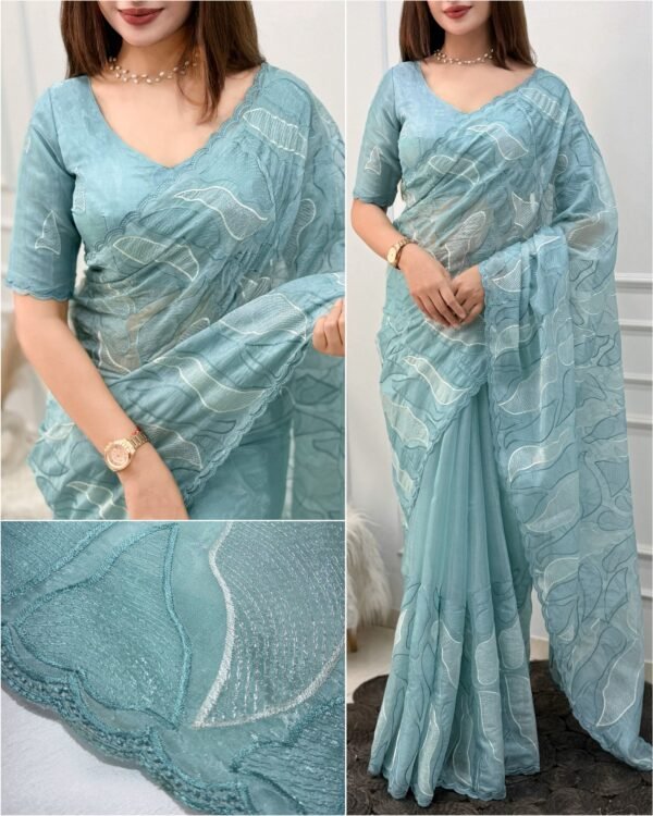 Sukha 004- chandi silk Organza Saree with Embroidery