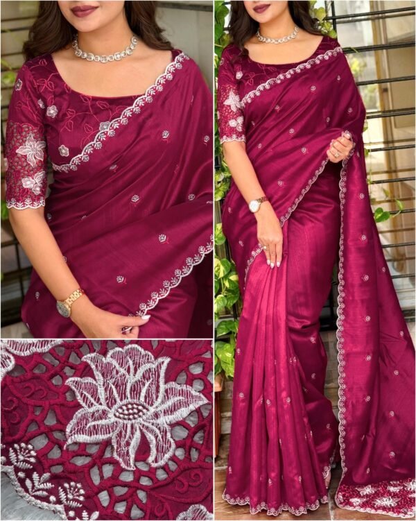 Queen 004 - Blended tussar with corner cutwork and embroidery