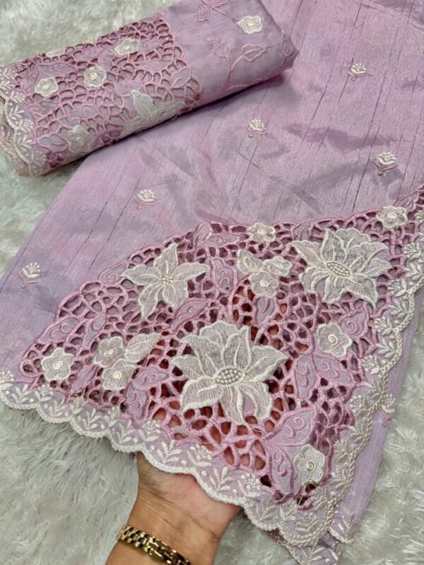 Queen 003 - Blended tussar with corner cutwork and embroidery