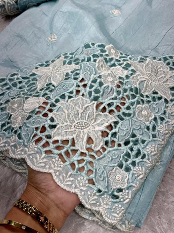Queen 002 - Blended tussar with corner cutwork and embroidery