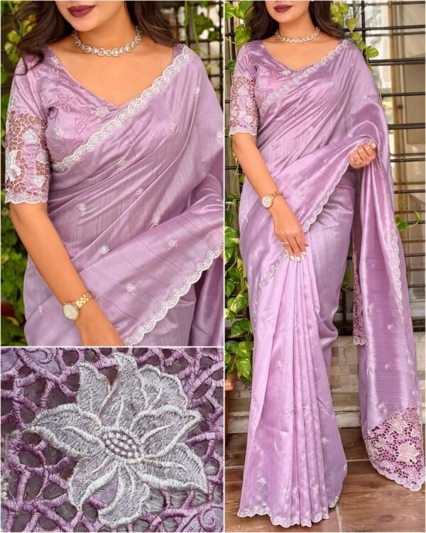 Queen 003 - Blended tussar with corner cutwork and embroidery